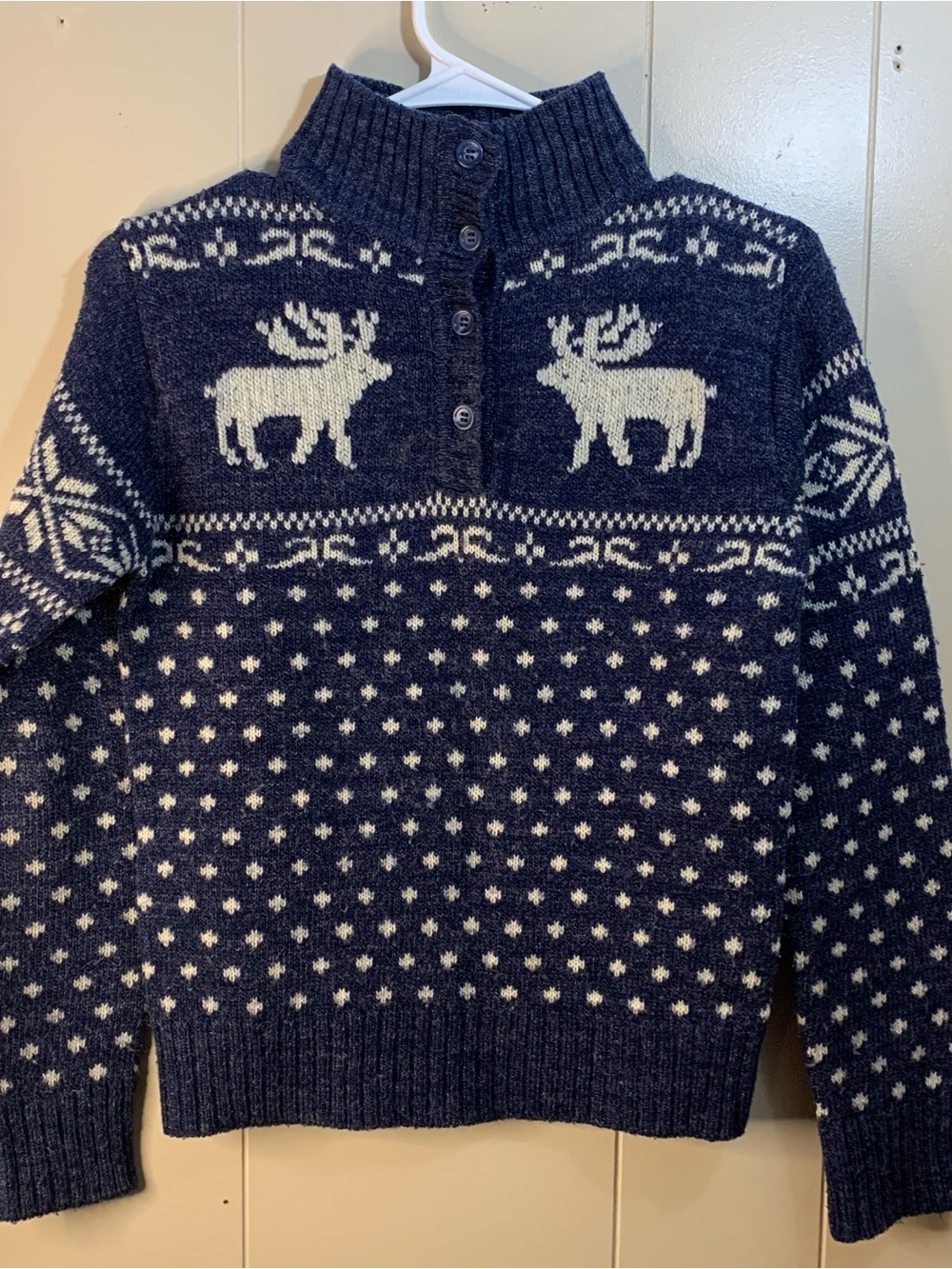 Women’s M Genesis Navy Nordic Moose Sweater - Classic Knit vintage runs smaller
